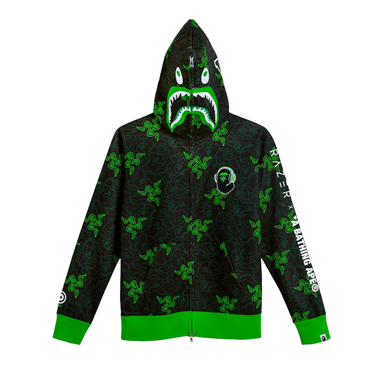BAPE x Razer Neon Camo Shark Full Zip Hoodie 'Black/Green'