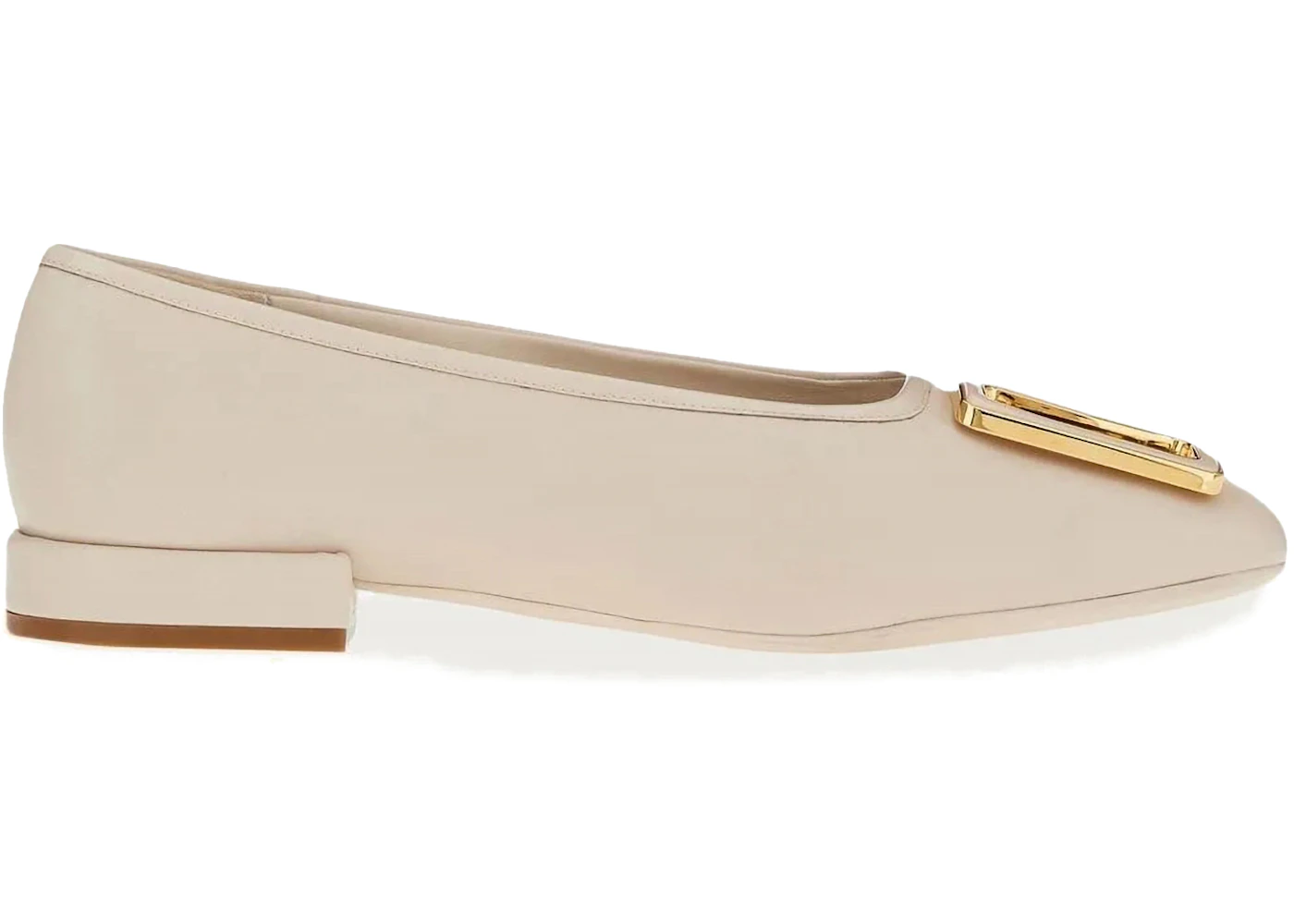 Ferragamo Chunky-Buckle Ballerina Flats White (Women's)