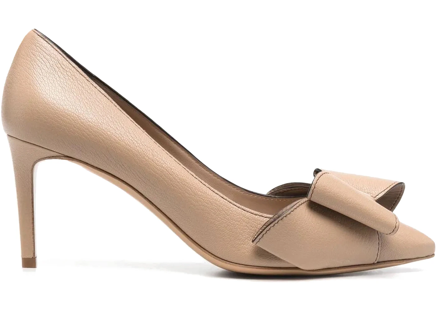 Ferragamo Double Bow Leather Pumps Beige Khaki (Women's)