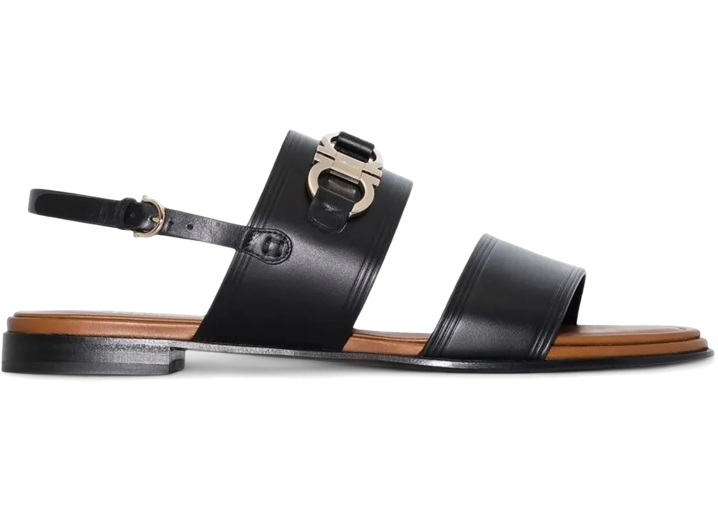 Ferragamo Gancini-Plaque Leather Sandals Black (Women's)