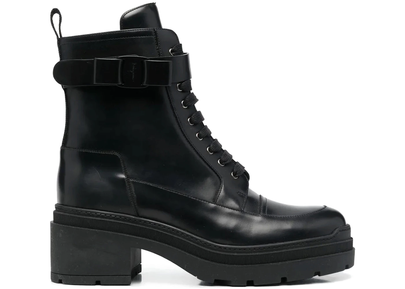Ferragamo Chunky Leather Biker Boots Black (Women's)