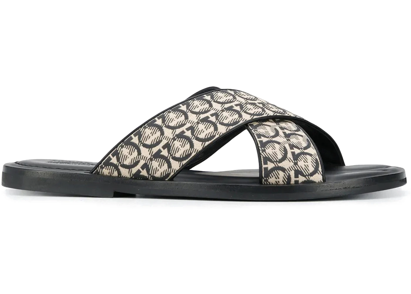 Ferragamo Gancini Printed Pool Slides Beige Black