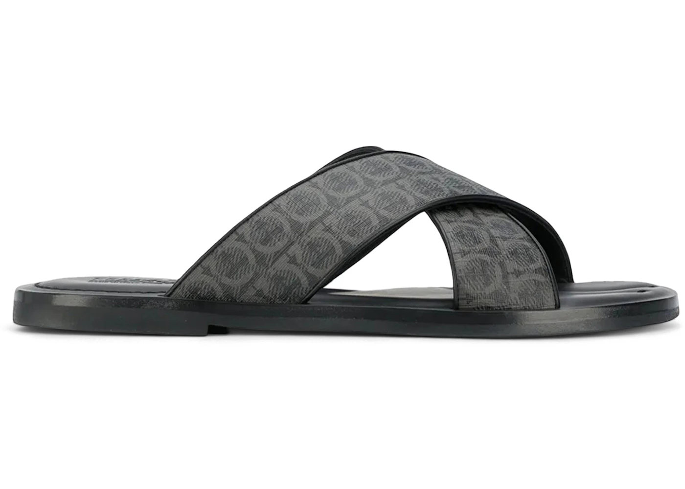 Ferragamo Gancini Leather Pool Slides Gray Black
