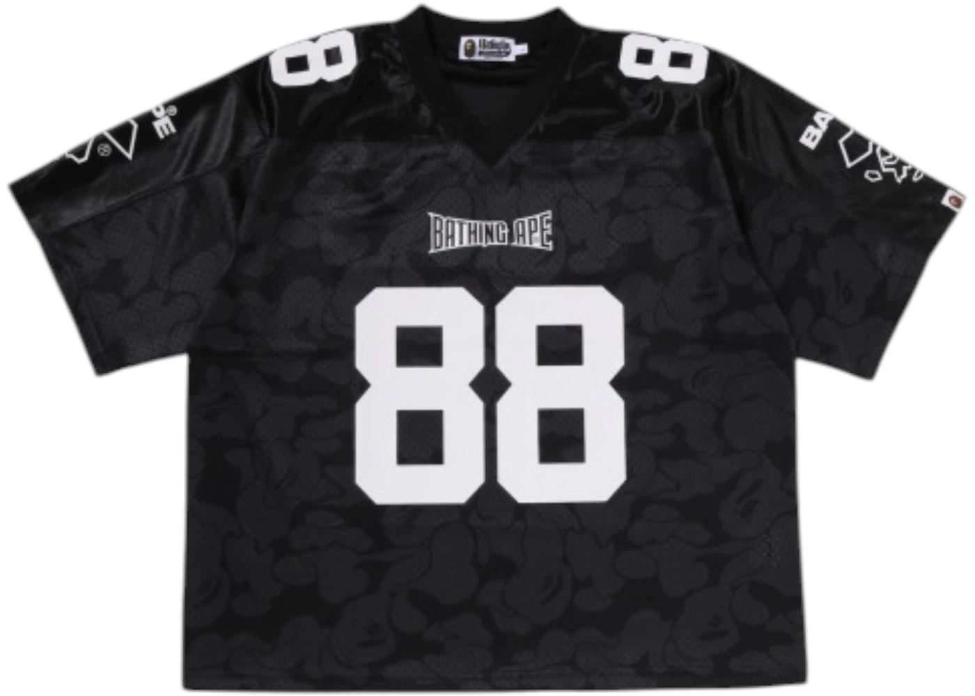 BAPE Solid Camo Multi Logo Relaxed Fit Football Jersey T-shirt Black