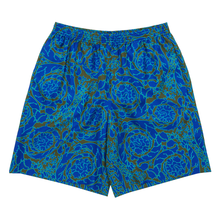 Versace Baroque Print Silk Shorts 'Khaki/Blue'