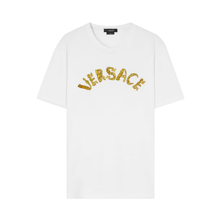 Versace Logo Embroidered Jersey T-Shirt 'Optical White'