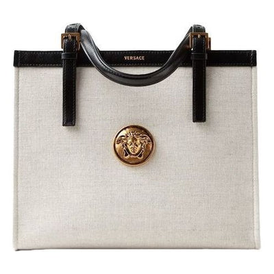 (WMNS) VERSACE Riviere Canvas Tote 'Black Beige'