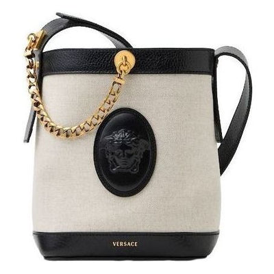 (WMNS) VERSACE Pivot Mini Canvas Bucket Bag 'Black Beige'