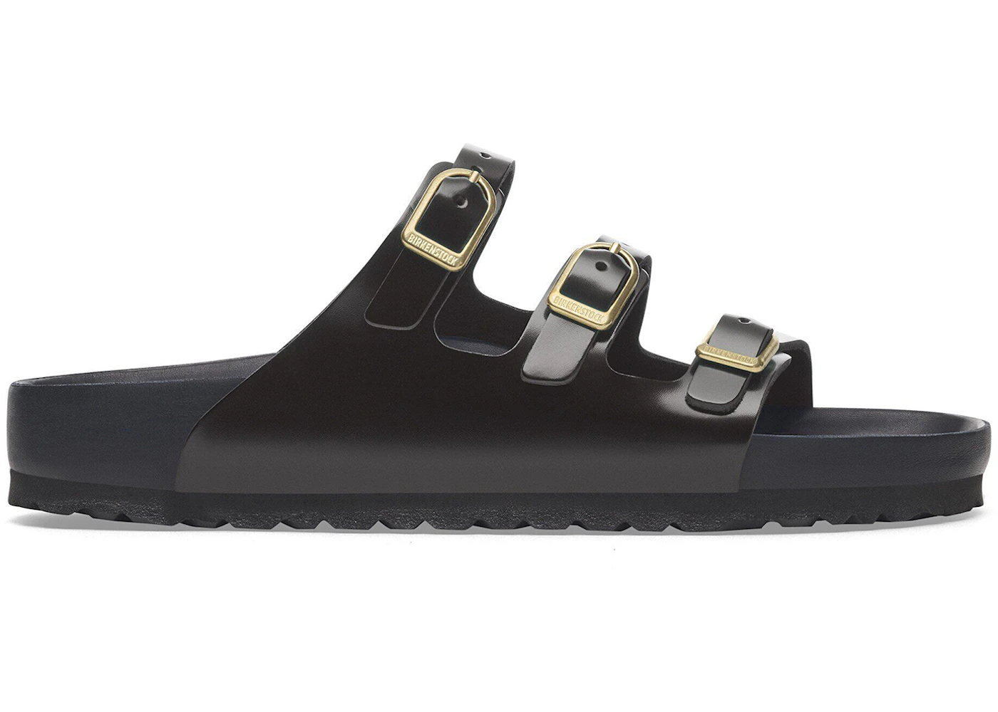 Birkenstock Florida Exquisite Natural Leather Patent High Shine Black