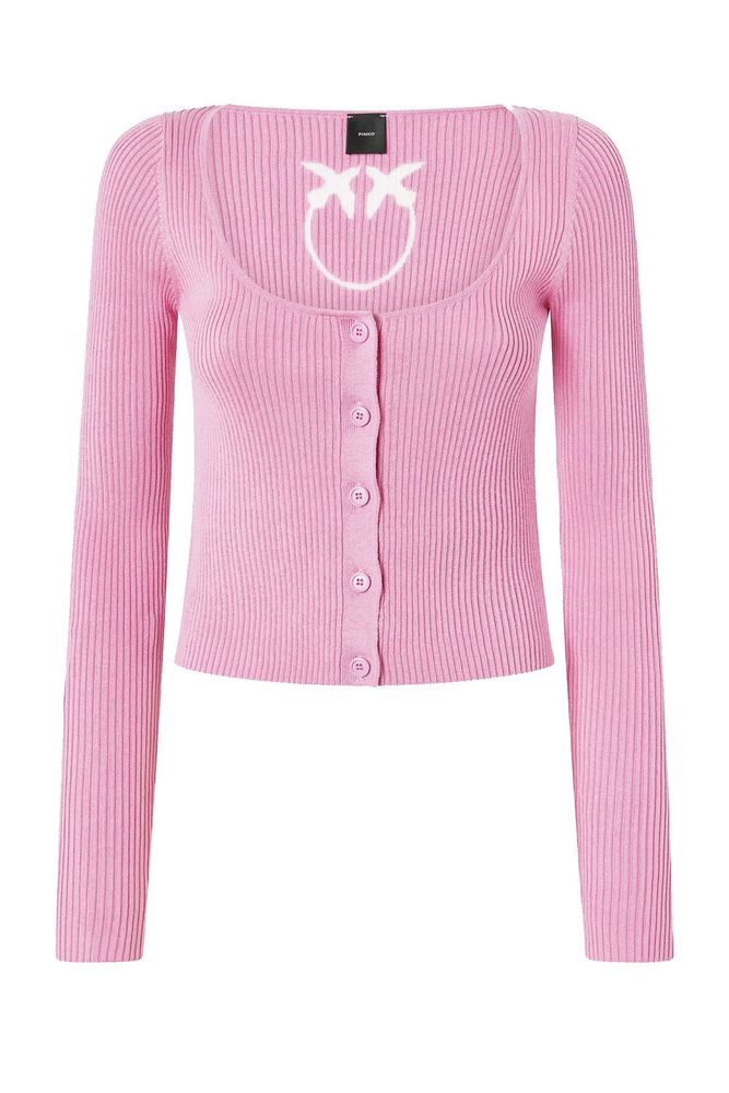 Pinko Button Detailed Ribbed Long-Sleeved Cardigan