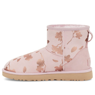 (WMNS) UGG Classic Mini Floral Foil Pink Red Fleece Lined
