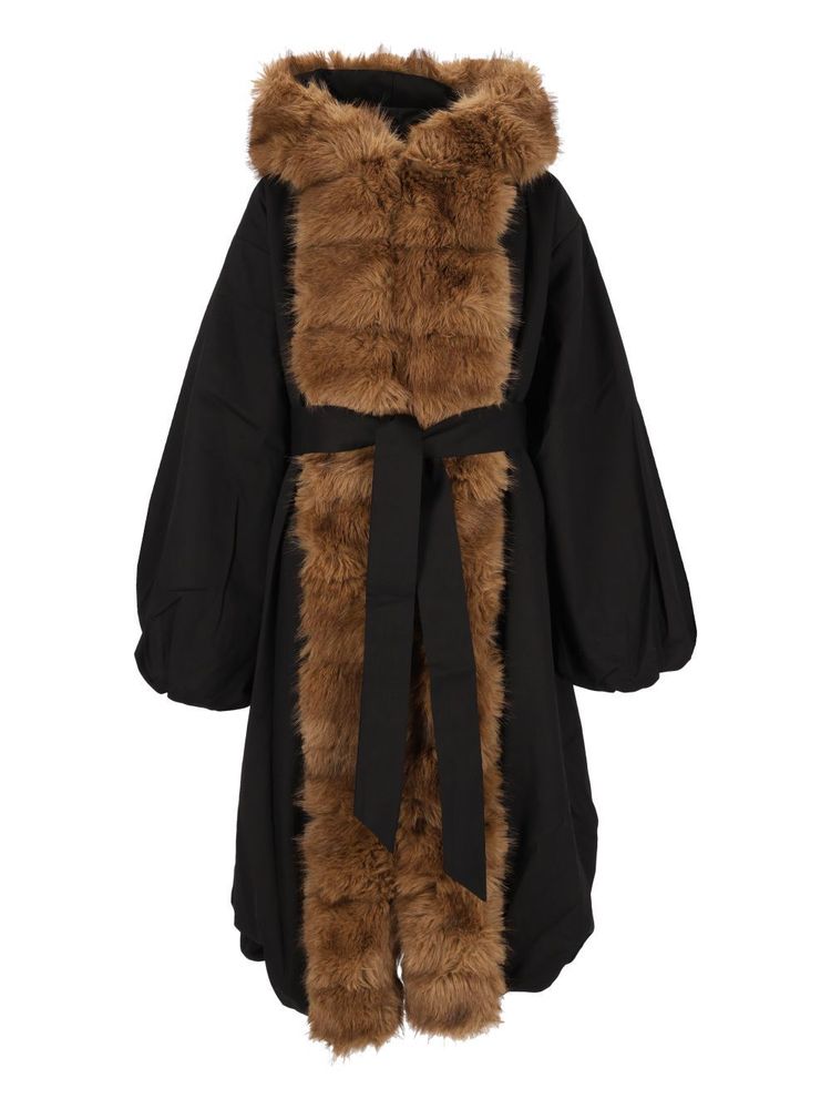 ROTATE Belted Faux Fur Trim Coat