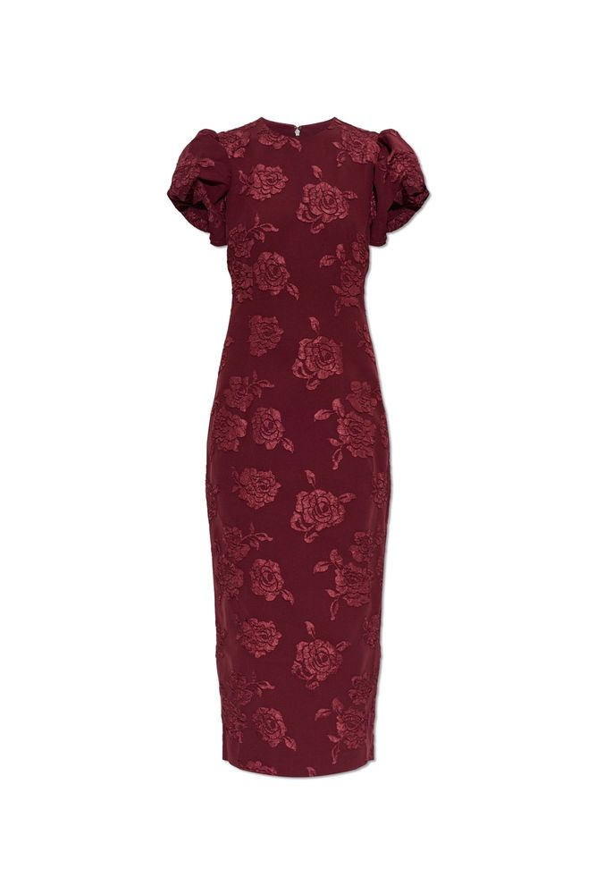 ROTATE Puff-Sleeve Floral Midi Dress