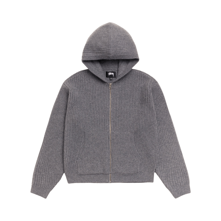 Stussy Waffle Cashmere Zip Hood Sweater 'Charcoal'
