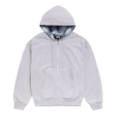 Stussy Plaid Lined Zip Hoodie 'Grey Heather'