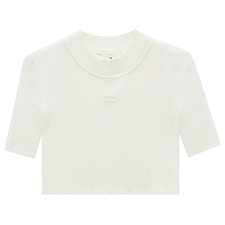 Courrèges Mockneck Rib Knit Cropped Top 'Heritage White'