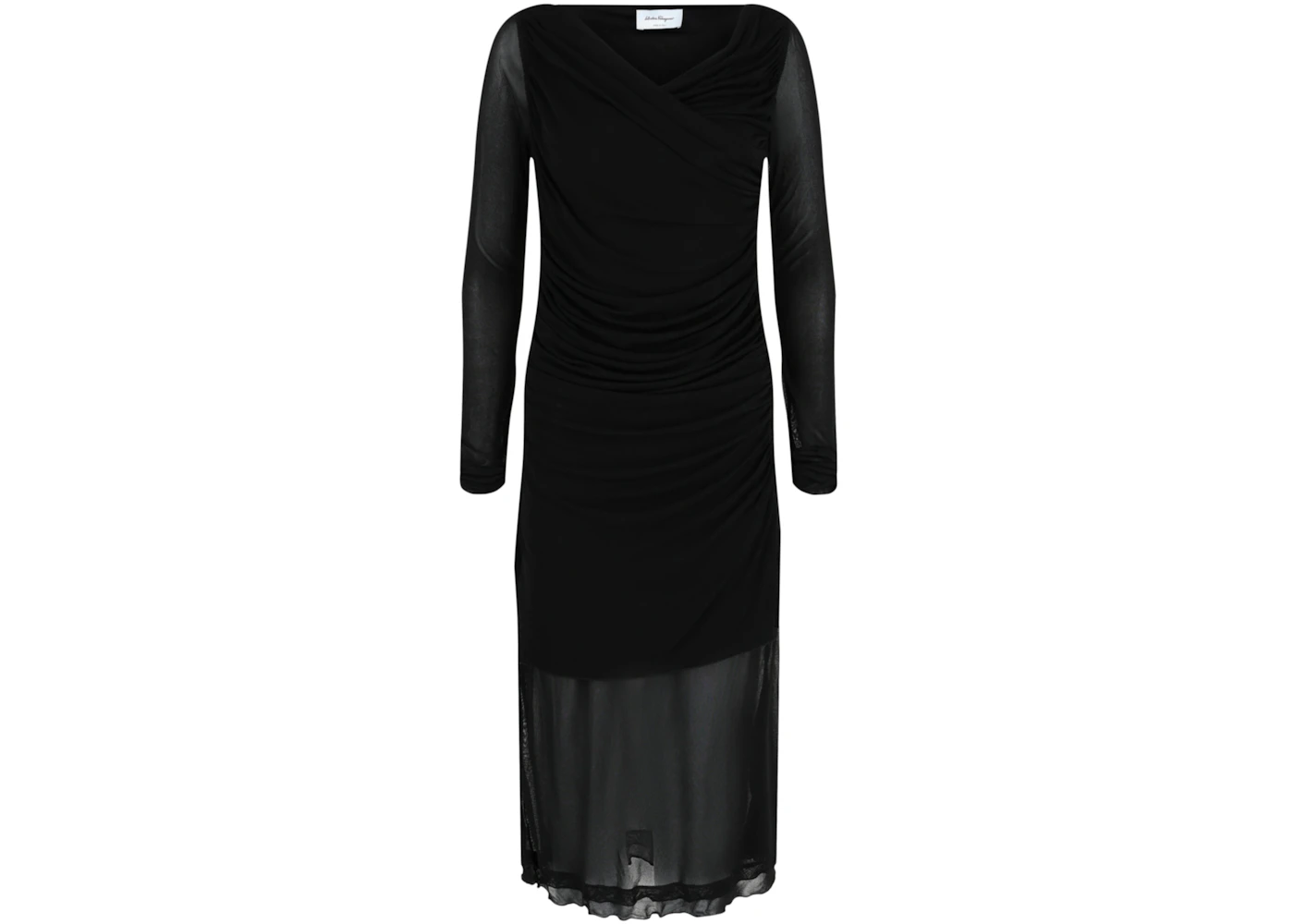 Ferragamo Ruched Long Sleeve Mini Dress Black
