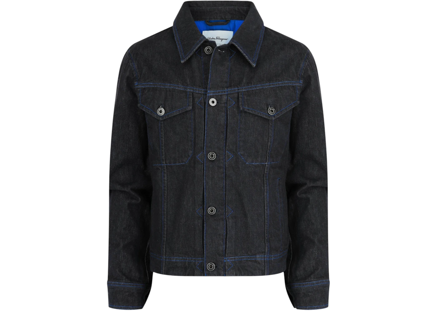 Ferragamo Contrast-Stitch Denim Jacket Blue