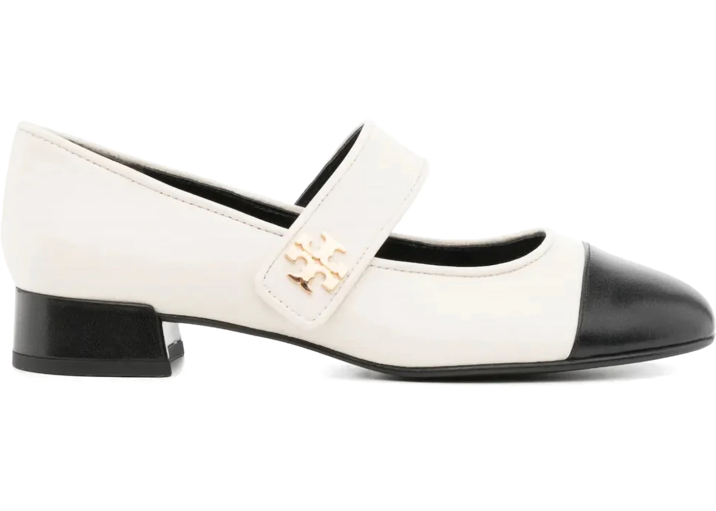 Tory Burch Cap-Toe Mary Jane Heel Ballet Cream Perfect Black (Women's)
