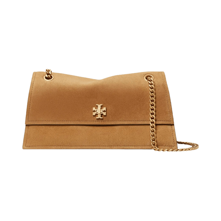 Tory Burch Kira Turnlock Suede Shoulder Bag 'Toffee'