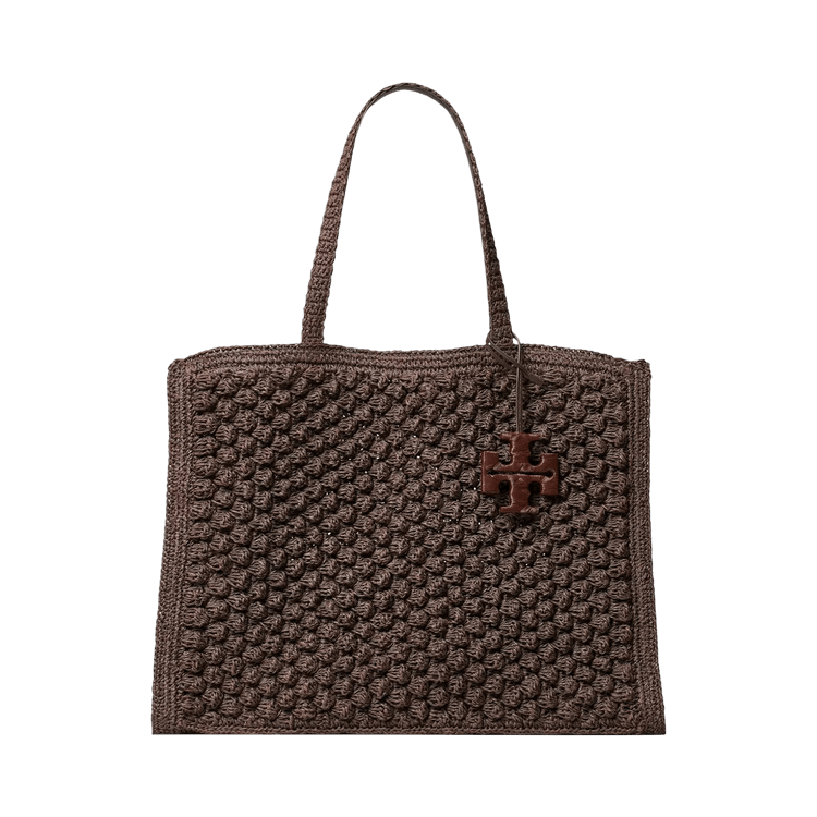 Tory Burch Ella Hand-Crocheted Popcorn Large Tote Bag 'Dark Cocoa'