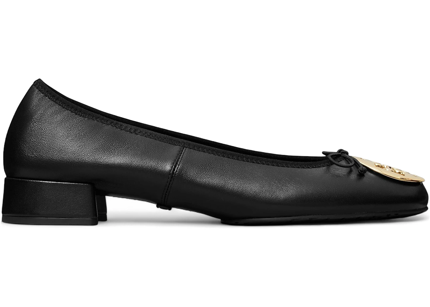 Tory Burch Reva Heeled Ballet Perfect Black Gold (Women's)