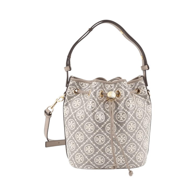 Tory Burch T Monogram Coated Jacquard Bucket Bag 'Charcoal'