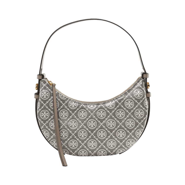 Tory Burch Romy T Monogram Coated Jacquard Half Moon Bag 'Charcoal'