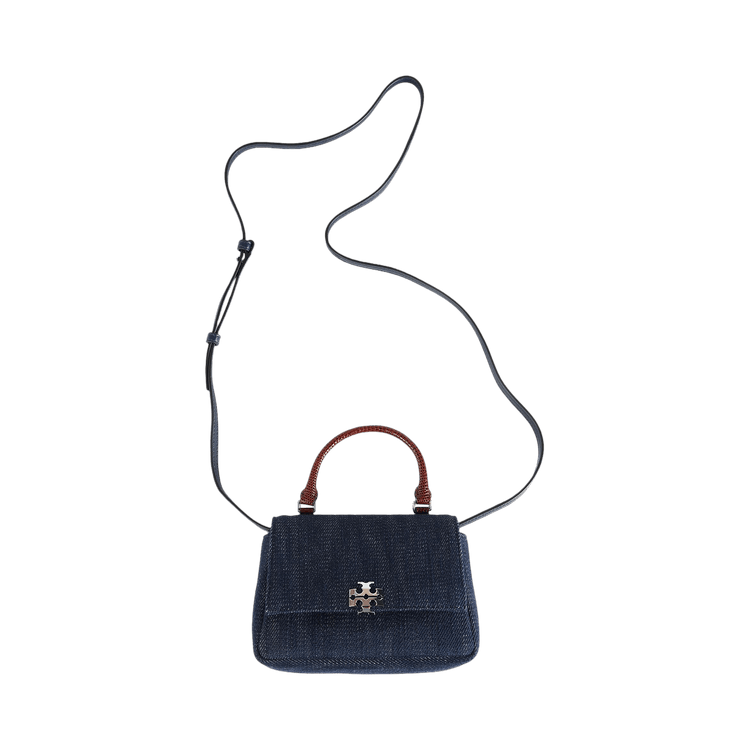 Tory Burch Charlie Denim Top Handle Chain Wallet 'Midnight'