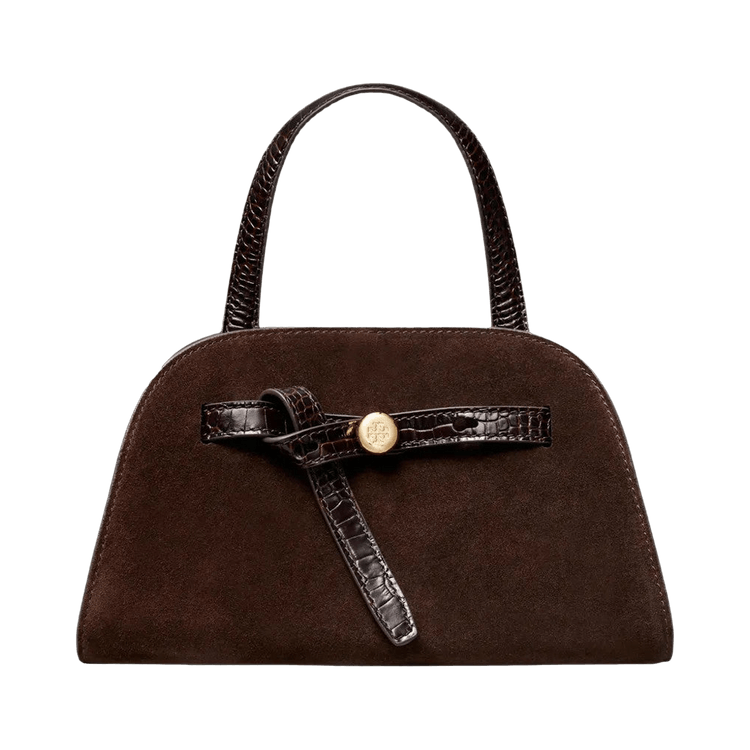 Tory Burch Romy Suede Small Bauletto Bag 'Dark Cocoa'