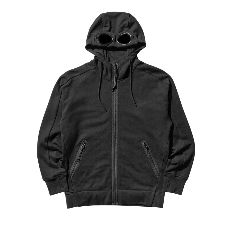 C.P. Company Diagonal Raised Fleece Goggle Zipped Hooded Sweatshirt 'Black'