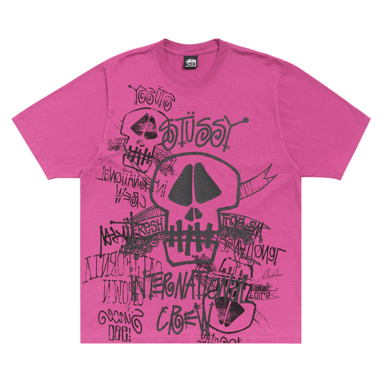 Stussy Skulls Tee Pigment Dyed 'Berry'