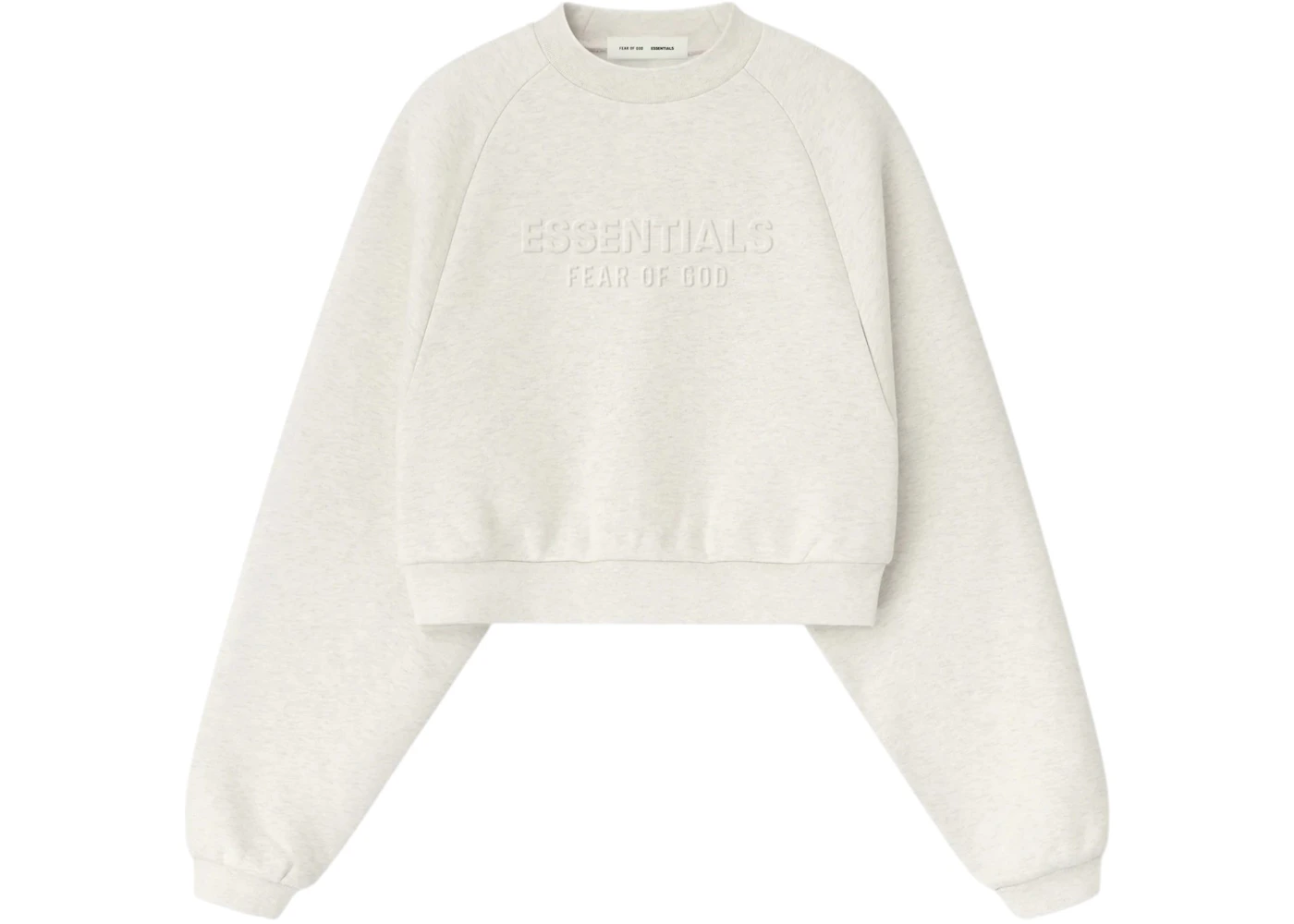 Fear of God Essentials Womens Embossed 90's Raglan Crewneck Sweatshirt Oatmeal Heather