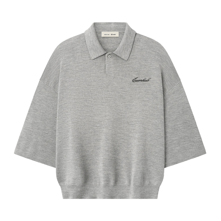 Fear of God Essentials Signature Quarter Sleeve 90's Knit Polo 'Concrete Heather'
