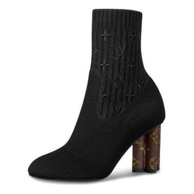 (WMNS) LOUIS VUITTON Silhouette Heels 'Black Knit Monogram with Brown Heels'