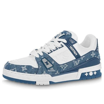 (WMNS) LOUIS VUITTON LV Trainer Sneakers 'White with Blue Mesh Monogram'