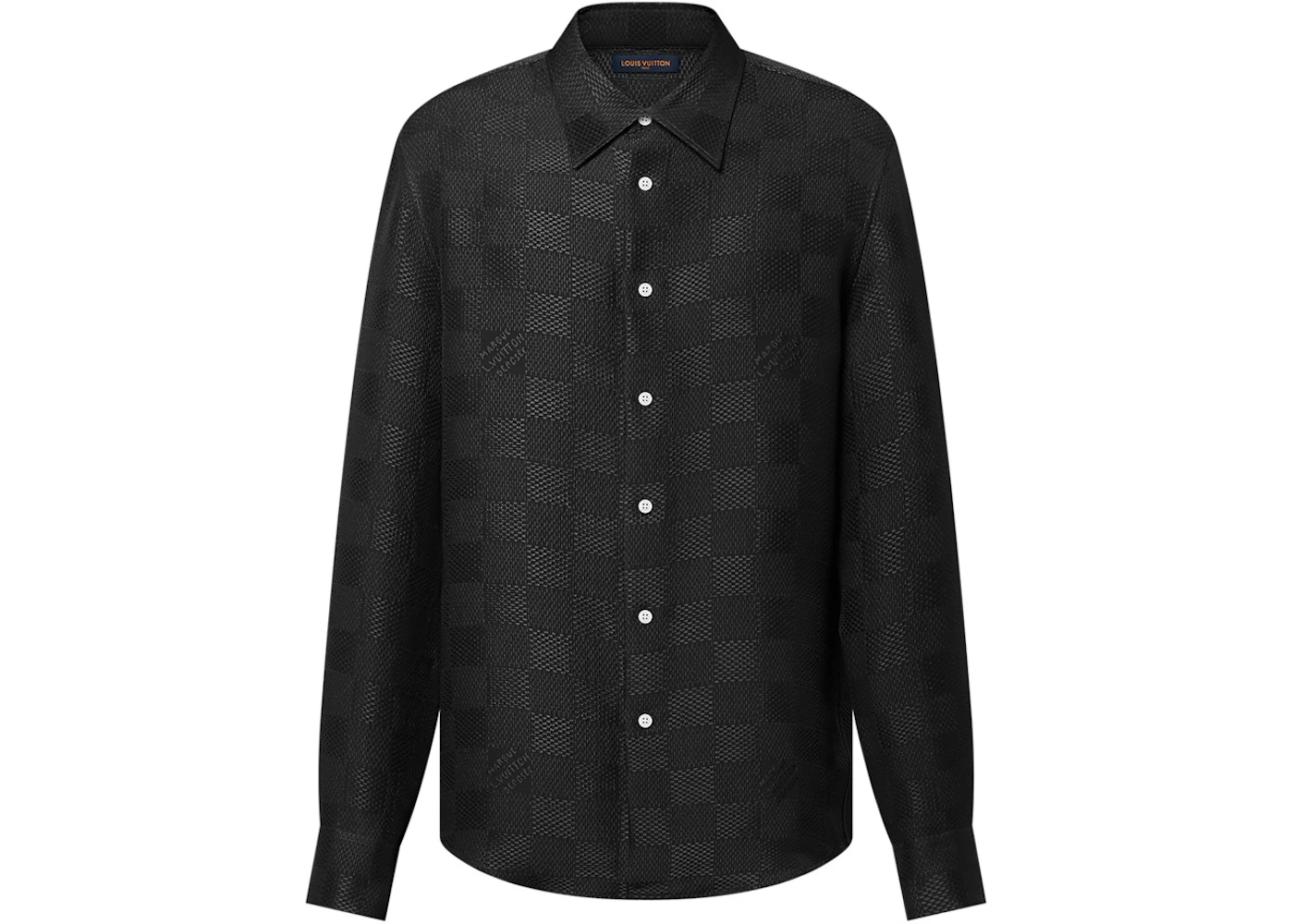 Louis Vuitton Jacquard Damier Long-Sleeved Silk Shirt Black