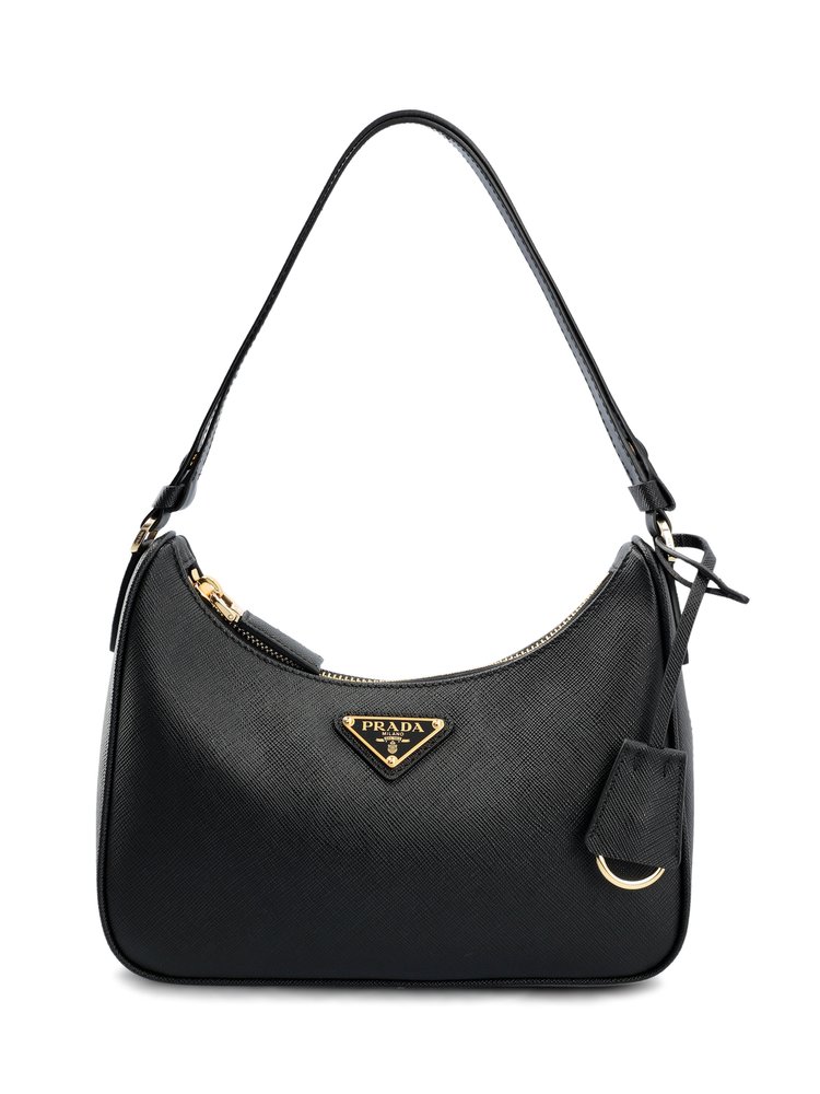 Prada Logo Plaque Zipped Shoulder Bag