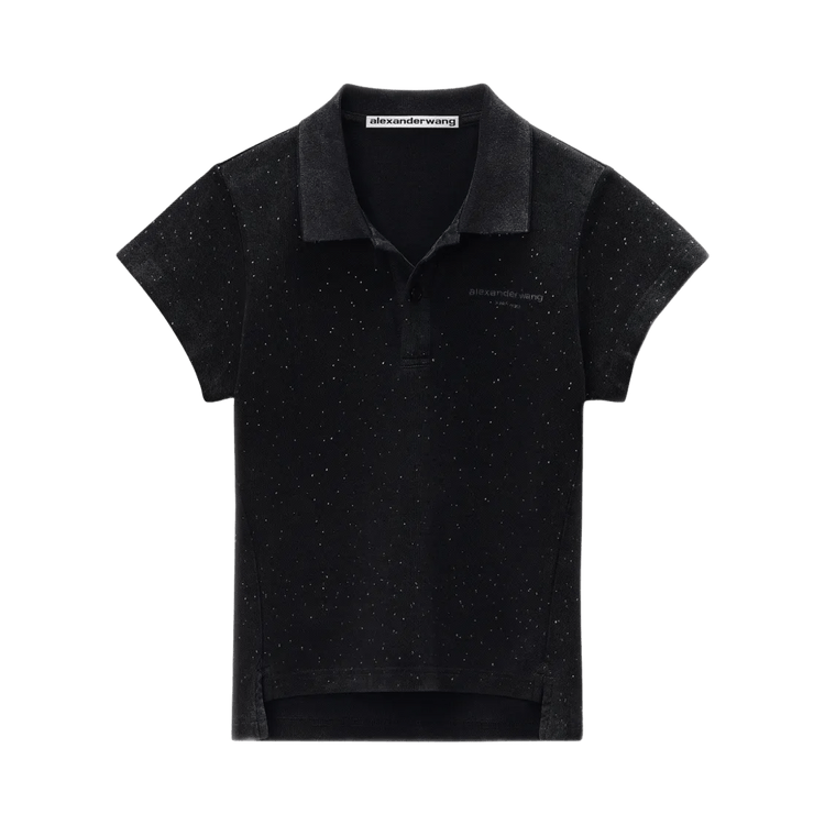 Alexander Wang Allover Hotfix Shrunken Polo Tee 'Washed Black'