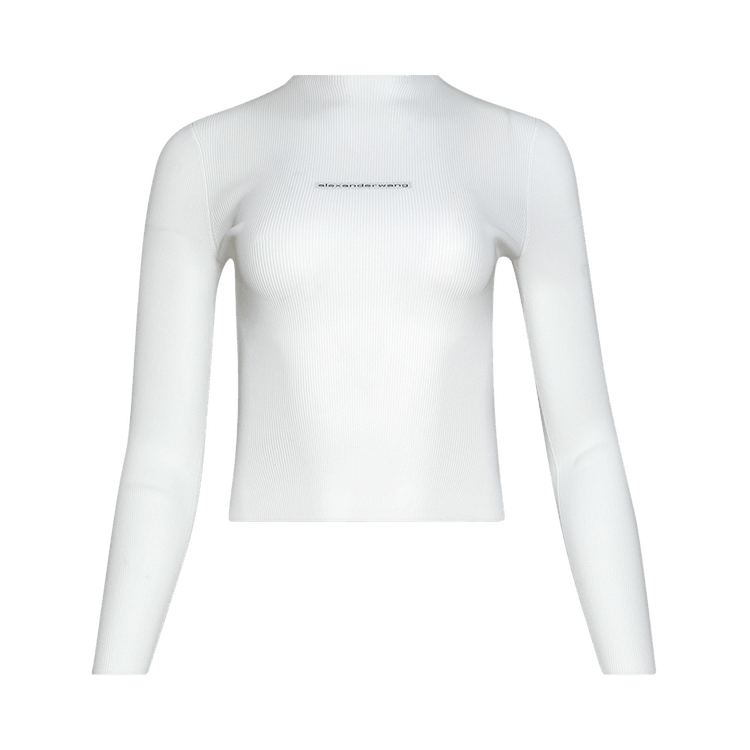 Alexander Wang Long-Sleeve Crewneck Top With Jacquard Logo 'White'