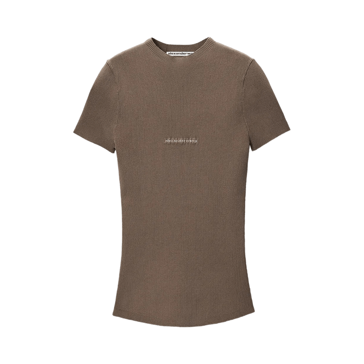 Alexander Wang Jacquard Logo Short-Sleeve Crewneck Top 'Silver/Mink'