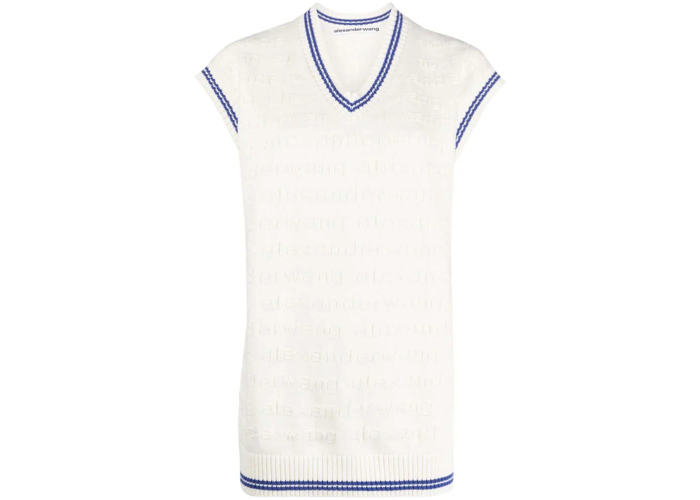 Alexander Wang Logo Stripe Tunic V-Neck Vest Off White/Marine