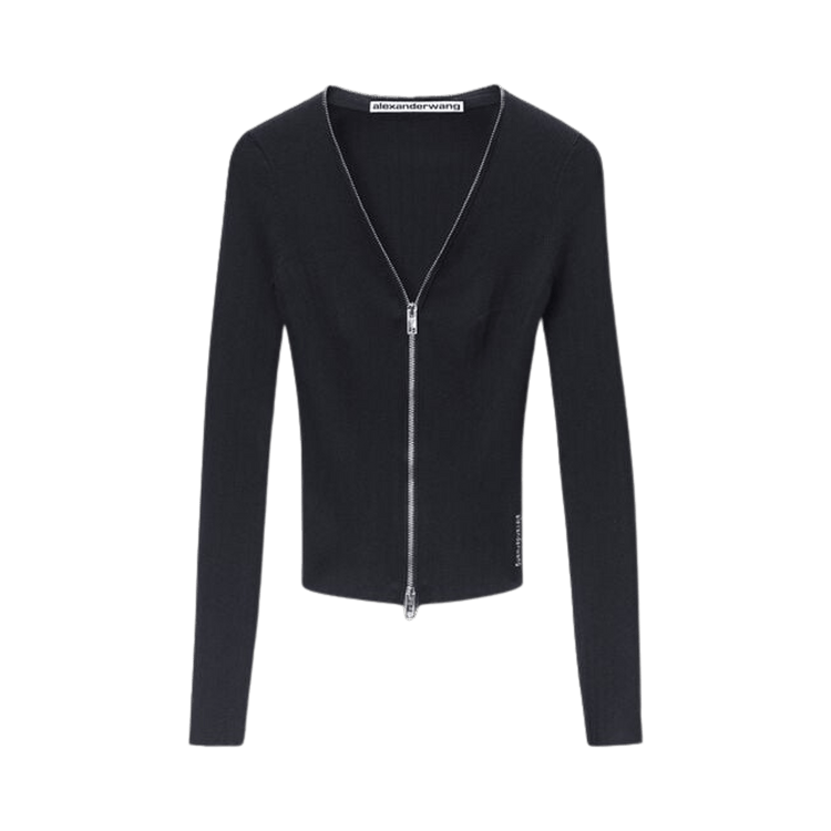 Alexander Wang V-Neck Pointelle Cardigan Zip 'Black'
