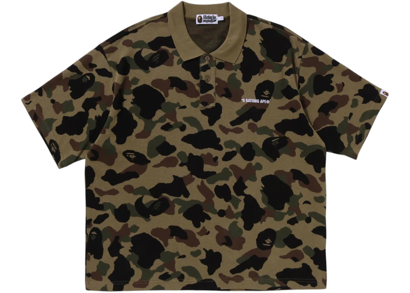 BAPE 1st Camo Jacquard Logo Relaxed Fit Polo Shirt Green