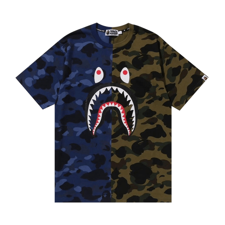 BAPE Split Camo Shark Tee 'Navy'