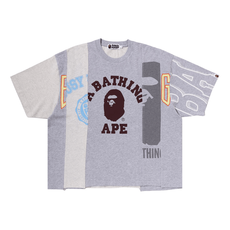 BAPE Upcycled Multi Logo Cropped Fit Tee 'Grey'