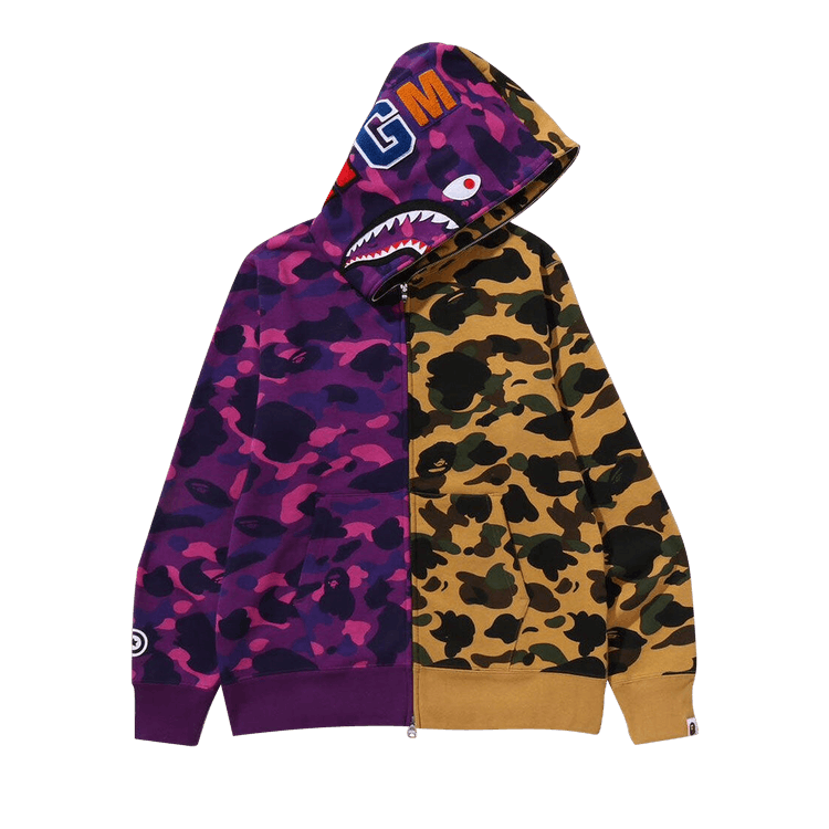 BAPE Split Camo Shark Full Zip Hoodie 'Purple'