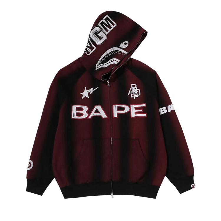 BAPE Hand Draw Football Shark Relaxed Fit Full Zip Hoodie 'Black'