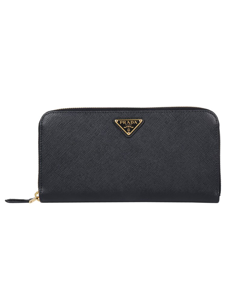 Prada Logo Plaque Zipped Wallet