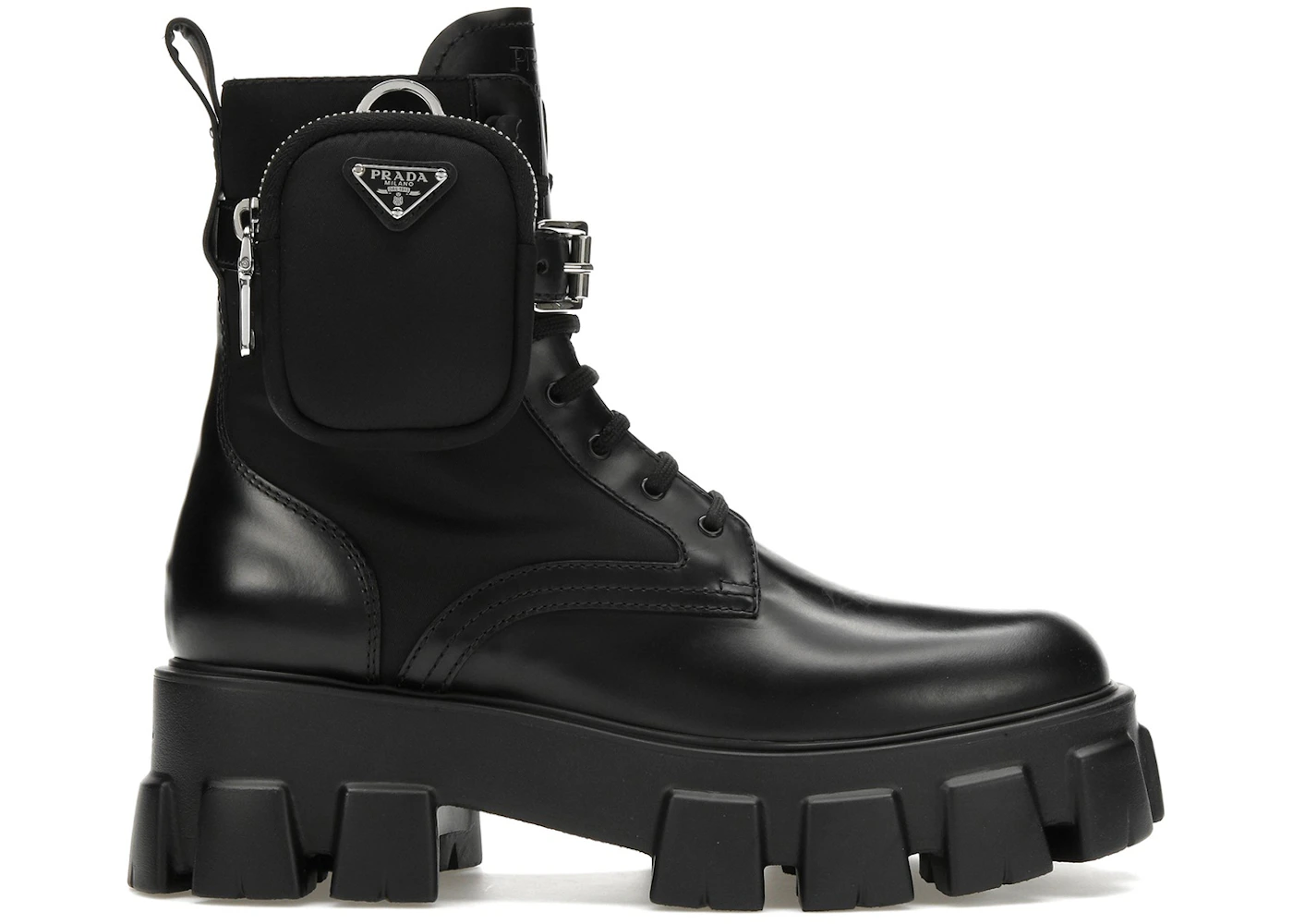 Prada Monolith 55mm Pouch Ankle Boots Black Leather